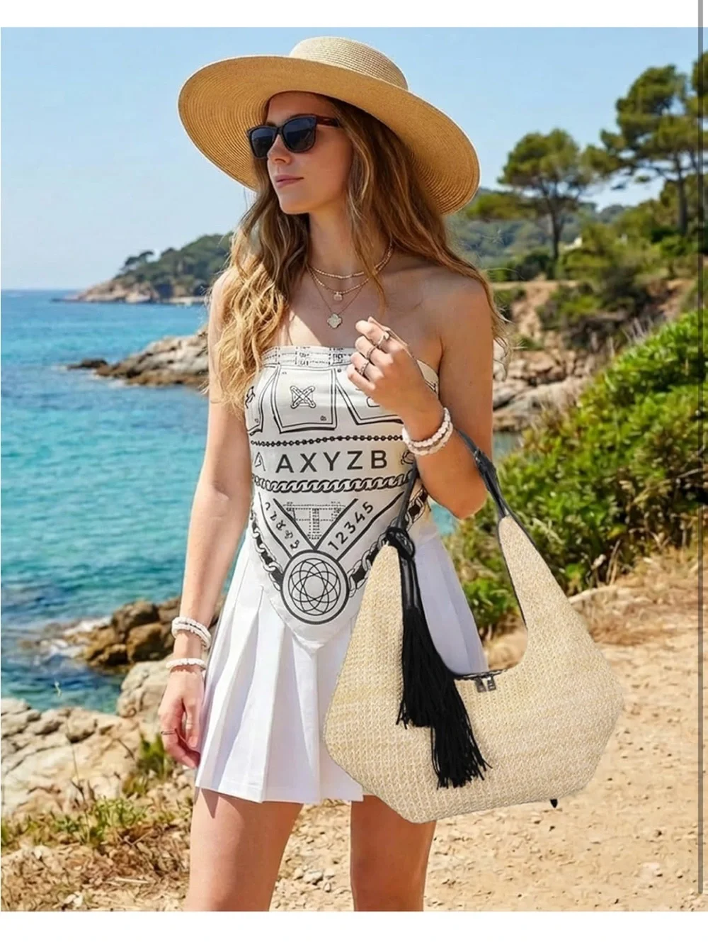Straw Hobo Shoulder Bag with Tassel, Summer Beach Crossbody Purse